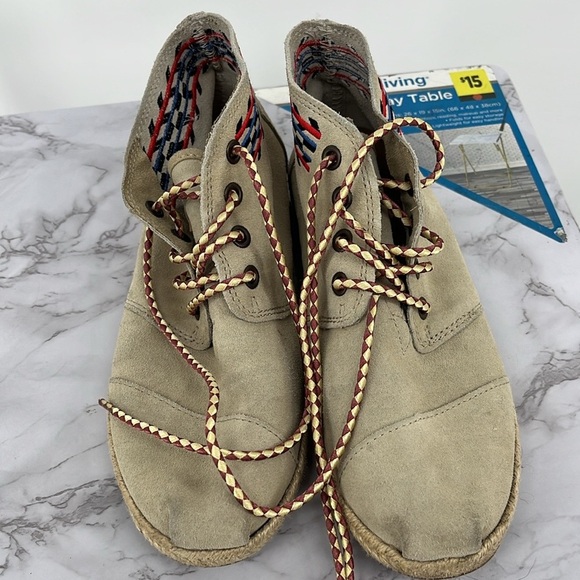 TOMS Sand Alarco Desert Chukka Botas Aztec Lace Up Booties Beige Boho Sz 7 - Picture 7 of 8